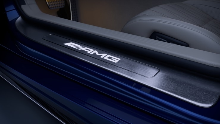 AMG Einstiegsleisten in Edelstahl geb&uuml;rstet mit "AMG" Schriftzug&comma; wei&szlig; beleuchtet Bild 1