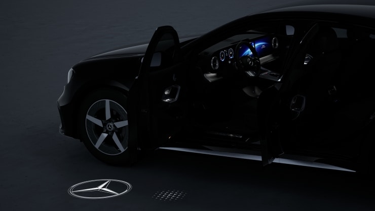 Umfeldbeleuchtung mit animierter Projektion des Mercedes-Benz Pattern, 2-fach 2