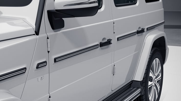 Außenschutzleiste mit Ziereinlage in Schwarz Streifenoptik 1